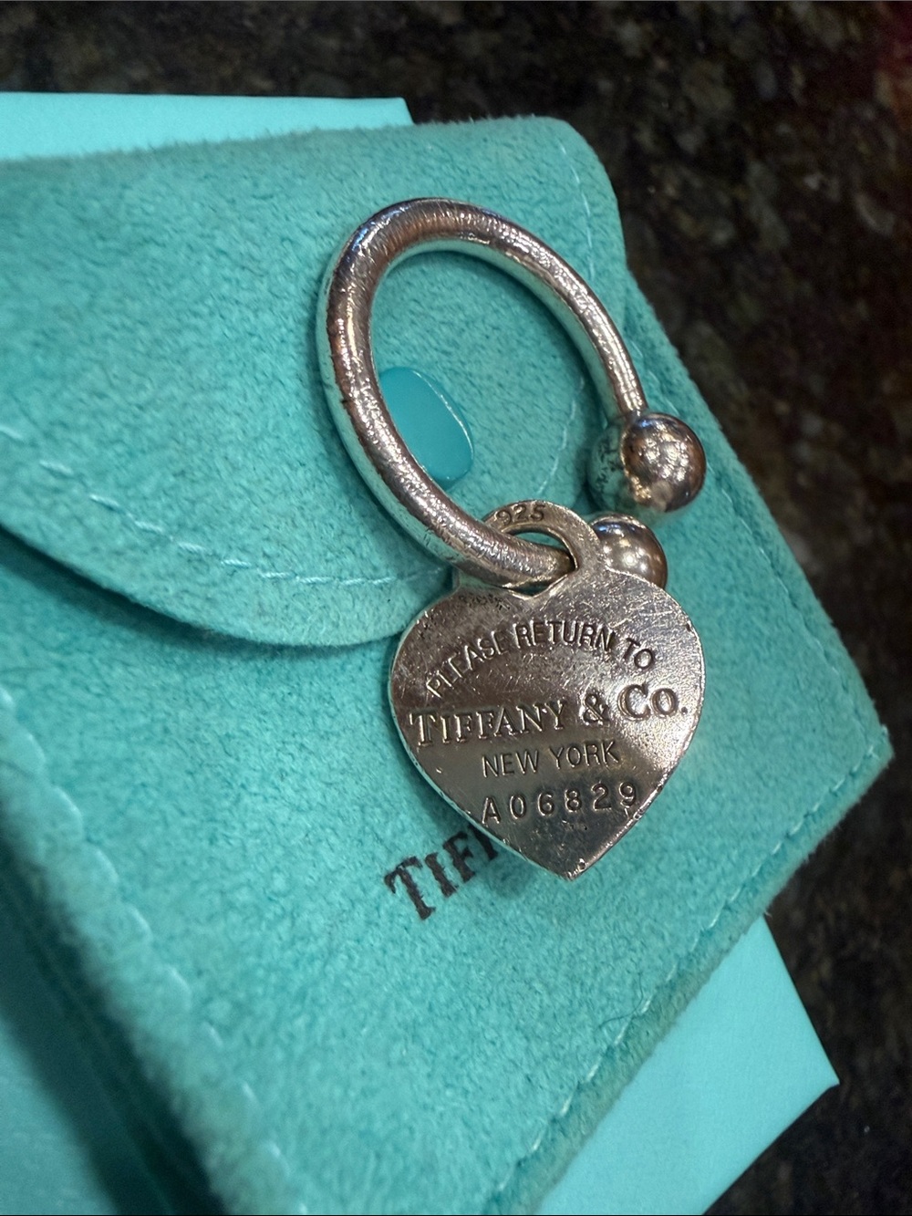 Tiffany & Co. Silver Heart Tag Ring on Signature Blue Pouch